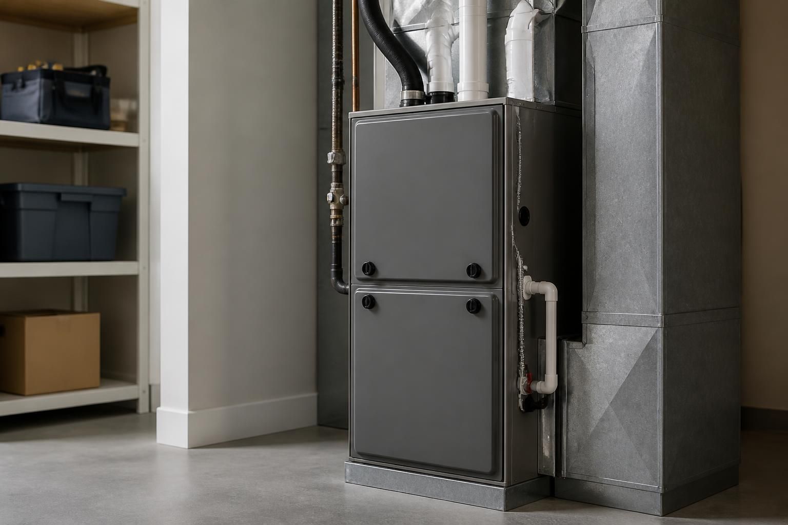 Clean furnace in a well-kept utility space.